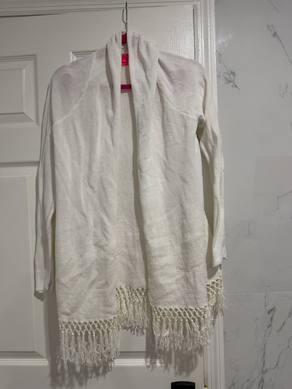 Lilly Pulitzer Tatum cardigan fringe costal Beach white sweater medium - Picture 2 of 8